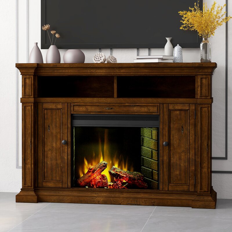 Berkshire Solid Wood TV Stand For TVs Up To 65%2522 With Fireplace Included 